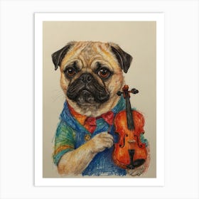 Pug With Violin 2 Art Print