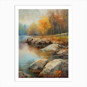 Forest Lake, Autumn Lake, Vintage Oil Painting, Farmhouse Wall Decorations, Antique Landscape, Vintage Landscape Oil Painting.3 2 Art Print