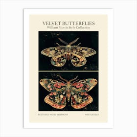 Velvet Butterflies Collection Butterfly Night Symphony William Morris Style 6 Art Print