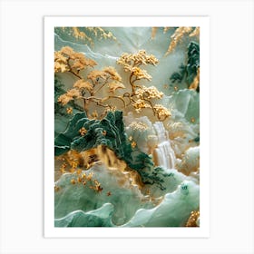 Gold Inlaid Jade Carving Landscape 2 Art Print