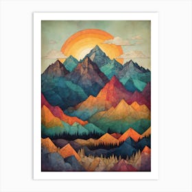 Minimalist Sunset Low Poly Mountains (7) Art Print