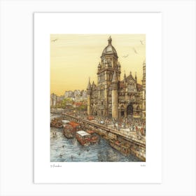 Mumbai India Drawing Pencil Style 2 Travel Poster Art Print