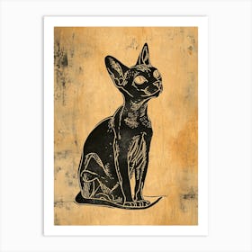 Devon Rex Linocut Blockprint 7 Art Print