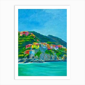 Cinque Terre National Park Italy Blue Oil Painting 1  Art Print