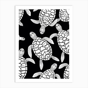Sea Turtle Pattern Black And White Art Print