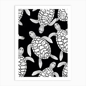 Sea Turtle Pattern Black And White Poster