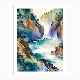 Mcway Falls, United States Water Colour  (2) Art Print