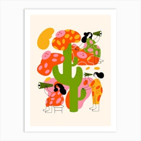 Woman With Spyglasses On Cactus Art Print