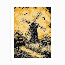 Windmill With Birds Póster