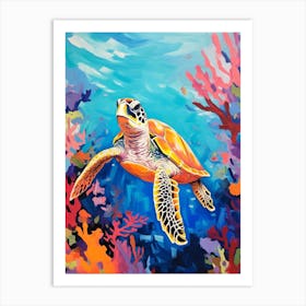 Brushstroke Sea Turtle With Coral 6 Art Print