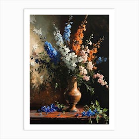 Baroque Floral Still Life Delphinium 3 Art Print