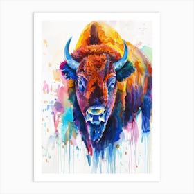 Bison Colourful Watercolour 4 Art Print
