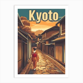 Aihrgdesign A Retro Travel Poster For Kyoto Featuring The Tra 246e1e8c 8ddc 474c 9179 56f9cc7b887e 0 Art Print