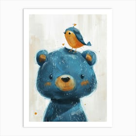 Small Joyful Bear With A Bird On Its Head 15 Art Print