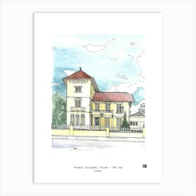 French Colonial House Dalat Vietnam Watercolor Illustration Art Print