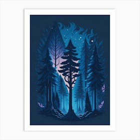 A Fantasy Forest At Night In Blue Theme 28 Art Print