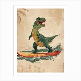 Vintage Pachycephalosaurus Dinosaur On A Surf Board  2 Art Print