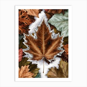 Autumn Leaves In The Snow Art Print