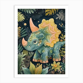 Neutral Pastel Triceratops Dinosaur 2 Art Print