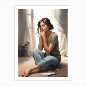 Girl Sitting On The Floor Art Print