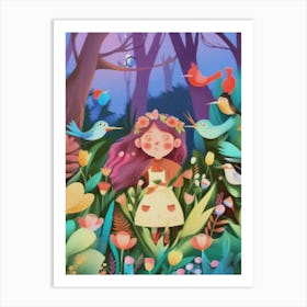 Luxmango Cute Girl Pixelated Effect Voxel Art Standing In Forest Art Print