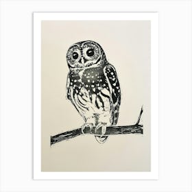 Spotted Owl Linocut Blockprint 1 Art Print