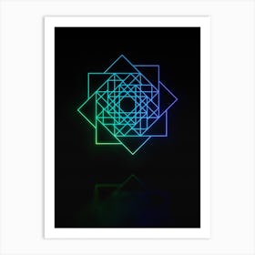Neon Blue and Green Abstract Geometric Glyph on Black n.0190 Art Print