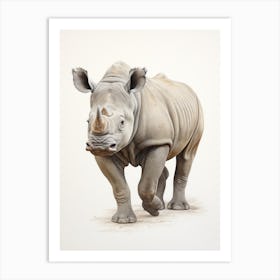 Vintage Rhino Walking Illustration  4 Art Print