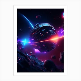 Asteroid Belt Neon Nights Space Art Print