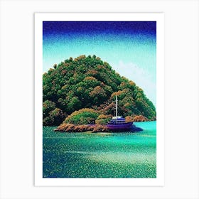 Pulau Lang Tengah Malaysia Pointillism Style Tropical Destination Art Print