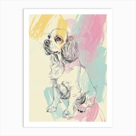 Cavalier King Charles Dog Watercolour Line Art Print