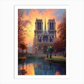 Sunset At Notre Dame Art Print