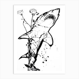 Shark With Roses Art Print