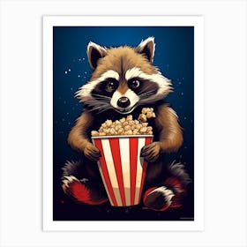 Cartoon Common Raccoon Eating Popcorn At The Cinema 3 Art Print