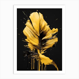 Yellow Leaf On Black Background Art Print