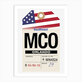 Orlando (MCO) Florida, USA Vintage Airline Luggage Tag Art Print