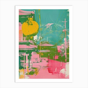 Beppu Japan Retro Duotone Silkscreen 2 Art Print