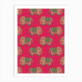 ELEPHANT PARADE Bohemian Exotic Jungle Animal in Fuchsia Hot Pink Blush Red Blue Green Art Print