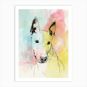 Bull Terrier Dog Pastel Line Watercolour Illustration  3 Art Print