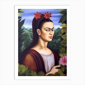 Frida Florale Vintage Malerei, surreale Portrait Kunst Art Print