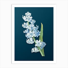 Vintage Oriental Hyacinth Botanical Art on Teal Blue n.0497 Art Print