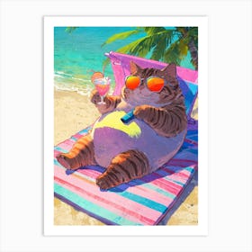 Cat On The Beach 2 Art Print