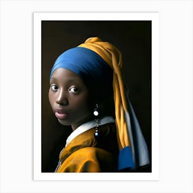 Girl With Pearl Earring, Black Girl, Vintage Style Art Print