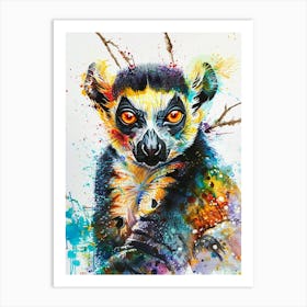 Lemur Colourful Watercolour 3 Art Print
