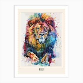 Lion Colourful Watercolour 3 Poster Art Print