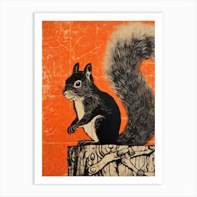 Squirrel, Woodblock Animal Drawing 2 Art Print