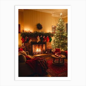 Christmas Interior Brimming With Festive Decorations Fireplace Crackling In The Background Stocki (6) Art Print