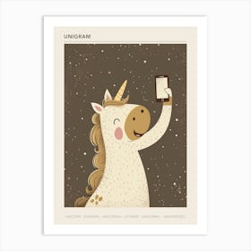 Unicorn With A Smart Phone Muted Pastels Mustard 1 Poster Art Print