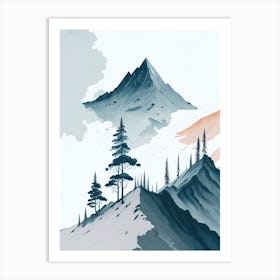 Mountain And Forest In Minimalist Watercolor Vertical Composition 343 Art Print