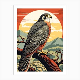 Vintage Bird Linocut Falcon 4 Art Print